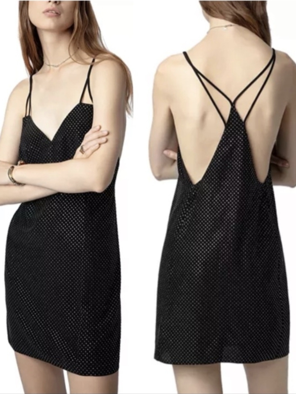Zadig & Voltaire Dress Rohana Diamante Black Silk Sexy Mini Size S